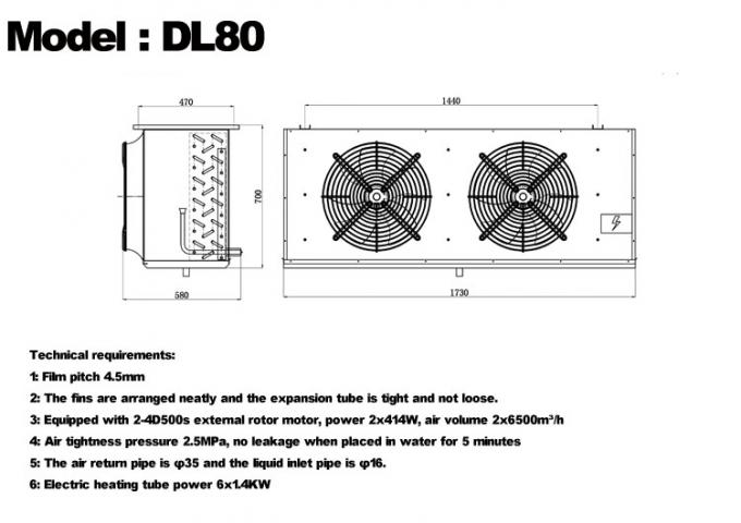 DL-Serie DL22-Kühler CE-Zertifizierung kundenspezifischer Luftkühler 3 PS Kälteanlagenverdampfer Deckenverdampfer, geeignet für Lagerkühlung, Kühlraum, Gemüsekühllager 5