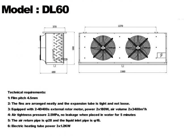 DL-Serie DL22-Kühler CE-Zertifizierung kundenspezifischer Luftkühler 3 PS Kälteanlagenverdampfer Deckenverdampfer, geeignet für Lagerkühlung, Kühlraum, Gemüsekühllager 4