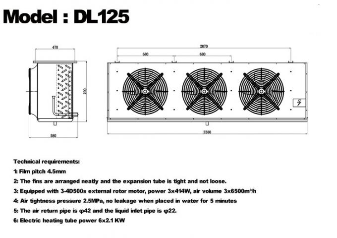 DL-Serie DL22-Kühler CE-Zertifizierung kundenspezifischer Luftkühler 3 PS Kälteanlagenverdampfer Deckenverdampfer, geeignet für Lagerkühlung, Kühlraum, Gemüsekühllager 7